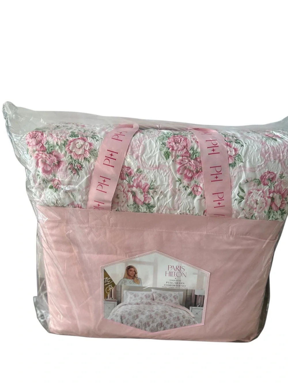 Paris Hilton Coquette Floral Comforter Set Full/Queen Pink Ribbon NIP 🎀